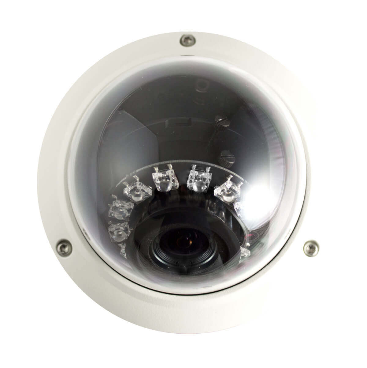 Camara domo IP, Sensor Sony CCD 1/2.8, 2Mp, 12 LEDs, 10m~15m IR, PoE