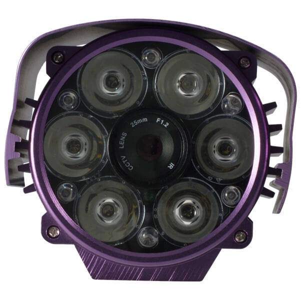 Camara para exteriores tipo bazuca, 1/3 CCD SONY 420TV, lente de 25mm, 12 LEDs, color morado