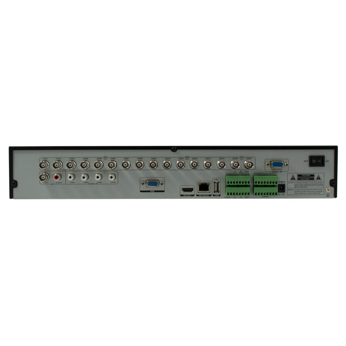 DVR de 16 canales, H264, BNC/VGA/HDMI, Audio 16 In/1 Out, 960H/D1/CIF