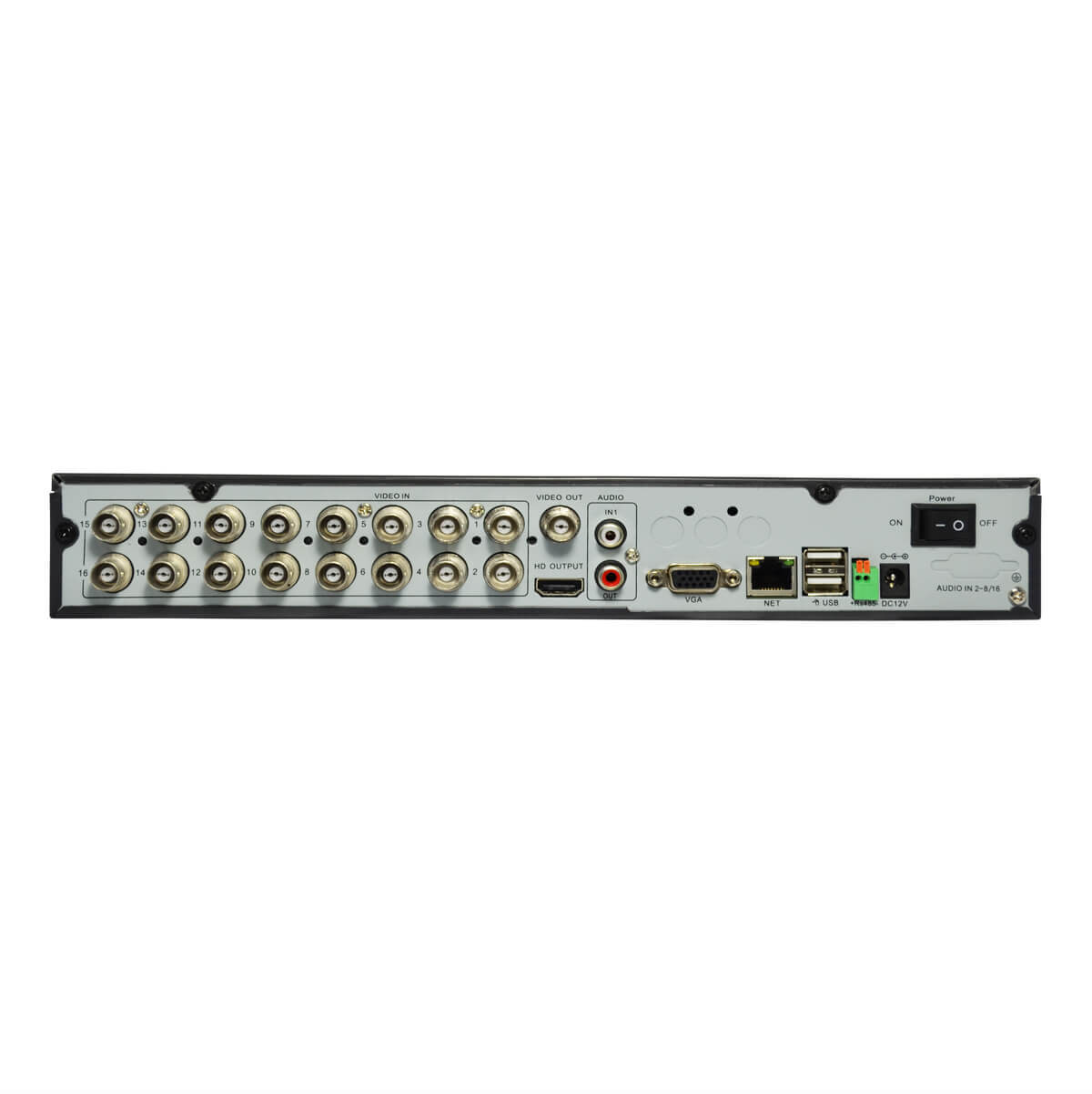 DVR 16-Ch, H.264, Salidas VGA/BNC/HDMI, Audio 1-in/ 1-out, D1/CIF