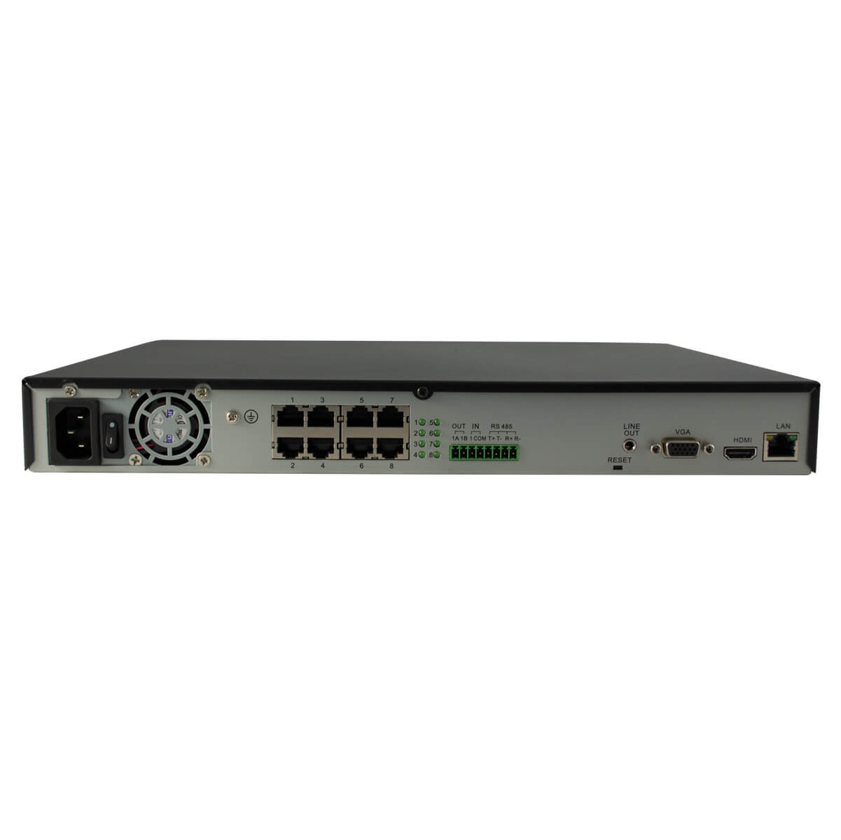 NVR de 8-Ch, Compresion H.264/G.711A, Salidas VGA y HDMI, PoE, Onvif