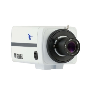 Camara IP tipo box, 1/3 CMOS con sensor dual-core 32bit DSP(TI Davinci DM365), 1.3MP, PoE, Lente 12mm