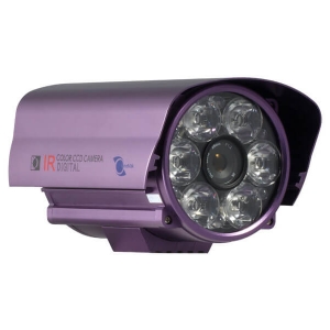 Camara para exteriores tipo bazuca, 1/3 CCD SONY 420TV, lente de 25mm, 12 LEDs, color morado